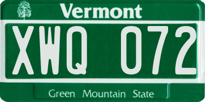 VT license plate XWQ072