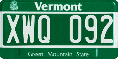 VT license plate XWQ092