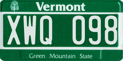 VT license plate XWQ098