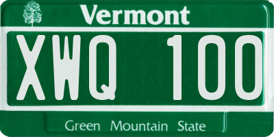 VT license plate XWQ100