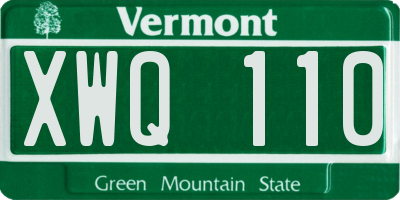 VT license plate XWQ110