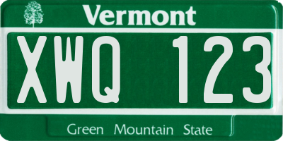VT license plate XWQ123