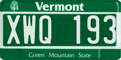 VT license plate XWQ193