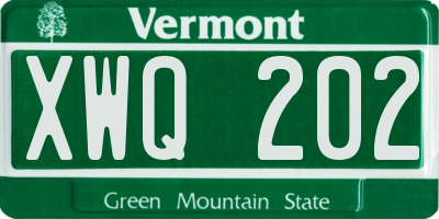 VT license plate XWQ202