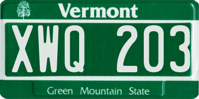 VT license plate XWQ203