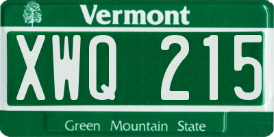 VT license plate XWQ215