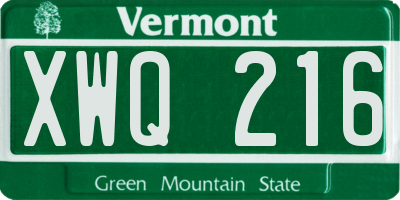 VT license plate XWQ216
