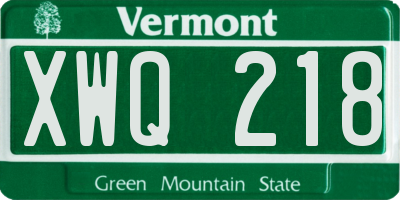 VT license plate XWQ218