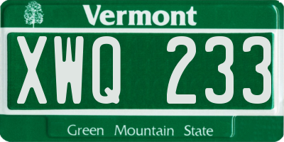 VT license plate XWQ233
