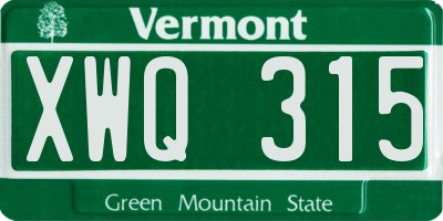 VT license plate XWQ315