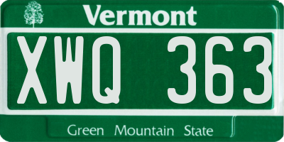 VT license plate XWQ363