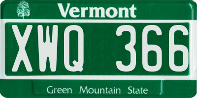 VT license plate XWQ366
