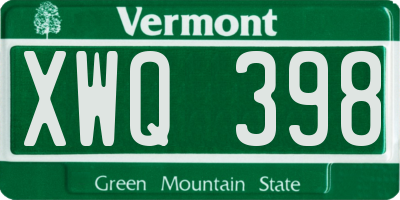 VT license plate XWQ398