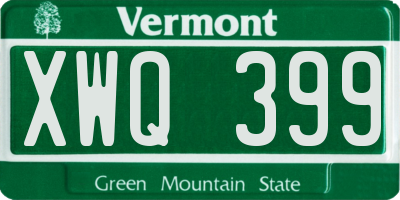VT license plate XWQ399