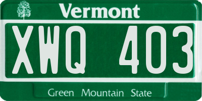 VT license plate XWQ403