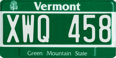 VT license plate XWQ458