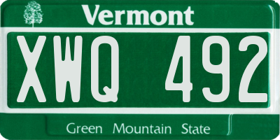 VT license plate XWQ492