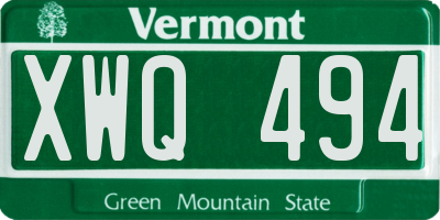 VT license plate XWQ494