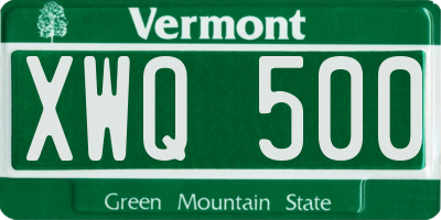 VT license plate XWQ500