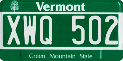 VT license plate XWQ502