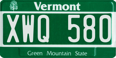 VT license plate XWQ580