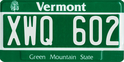VT license plate XWQ602