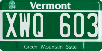 VT license plate XWQ603