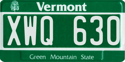 VT license plate XWQ630