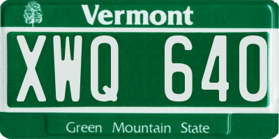 VT license plate XWQ640