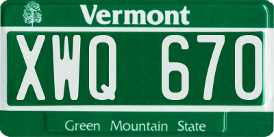 VT license plate XWQ670