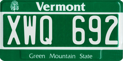 VT license plate XWQ692