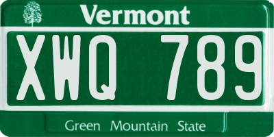VT license plate XWQ789