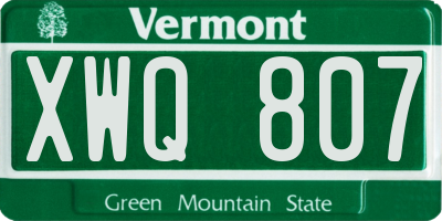 VT license plate XWQ807