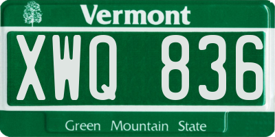 VT license plate XWQ836