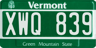 VT license plate XWQ839