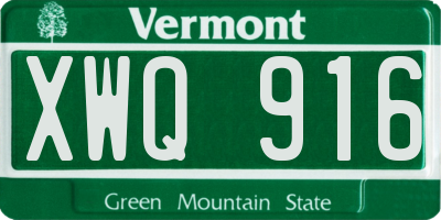 VT license plate XWQ916