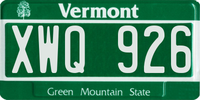 VT license plate XWQ926
