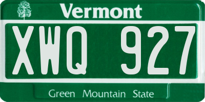 VT license plate XWQ927