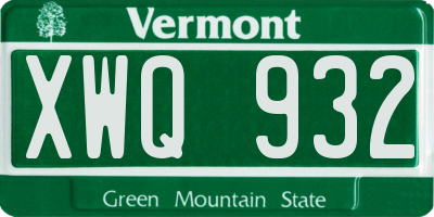 VT license plate XWQ932