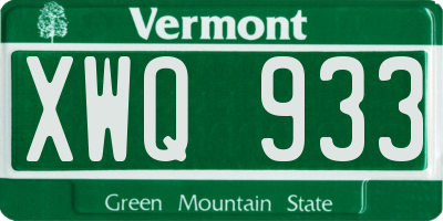 VT license plate XWQ933