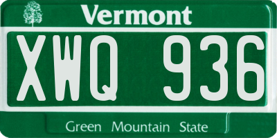 VT license plate XWQ936