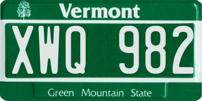 VT license plate XWQ982