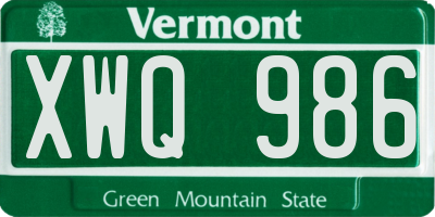 VT license plate XWQ986