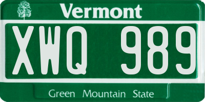 VT license plate XWQ989