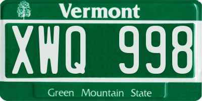 VT license plate XWQ998