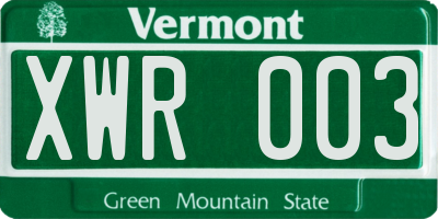 VT license plate XWR003