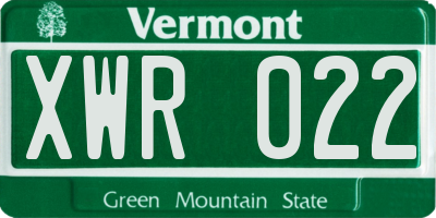VT license plate XWR022