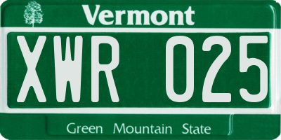 VT license plate XWR025