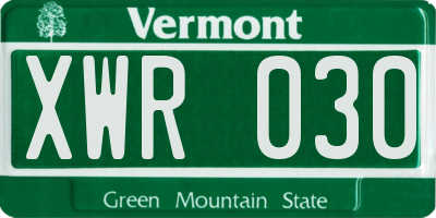 VT license plate XWR030