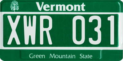 VT license plate XWR031